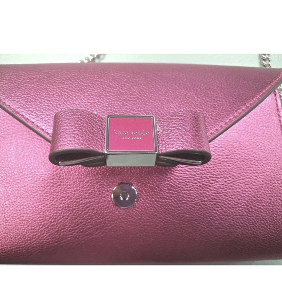Kate Spade Metallic Pebble Envelope XBody Morgan Bow Bikini Pink NWT 24 " Chain - Picture 4 of 9